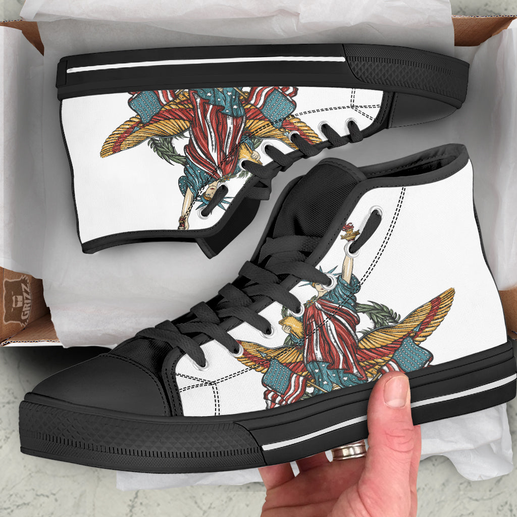 Patriotic Art Statue Of Liberty Print Black High Top Shoes-grizzshop