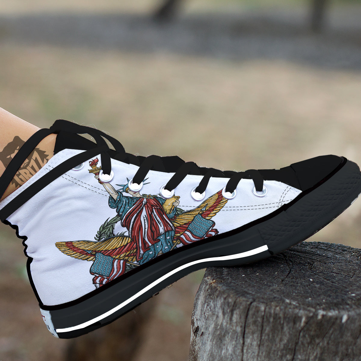 Patriotic Art Statue Of Liberty Print Black High Top Shoes-grizzshop