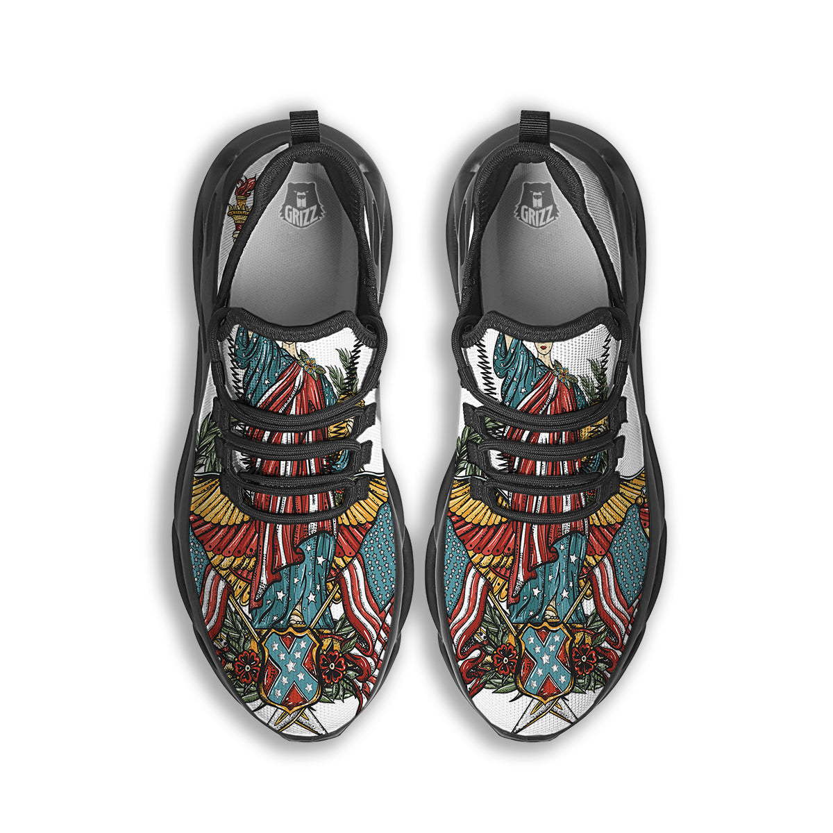 Patriotic Art Statue Of Liberty Print Black Running Shoes-grizzshop