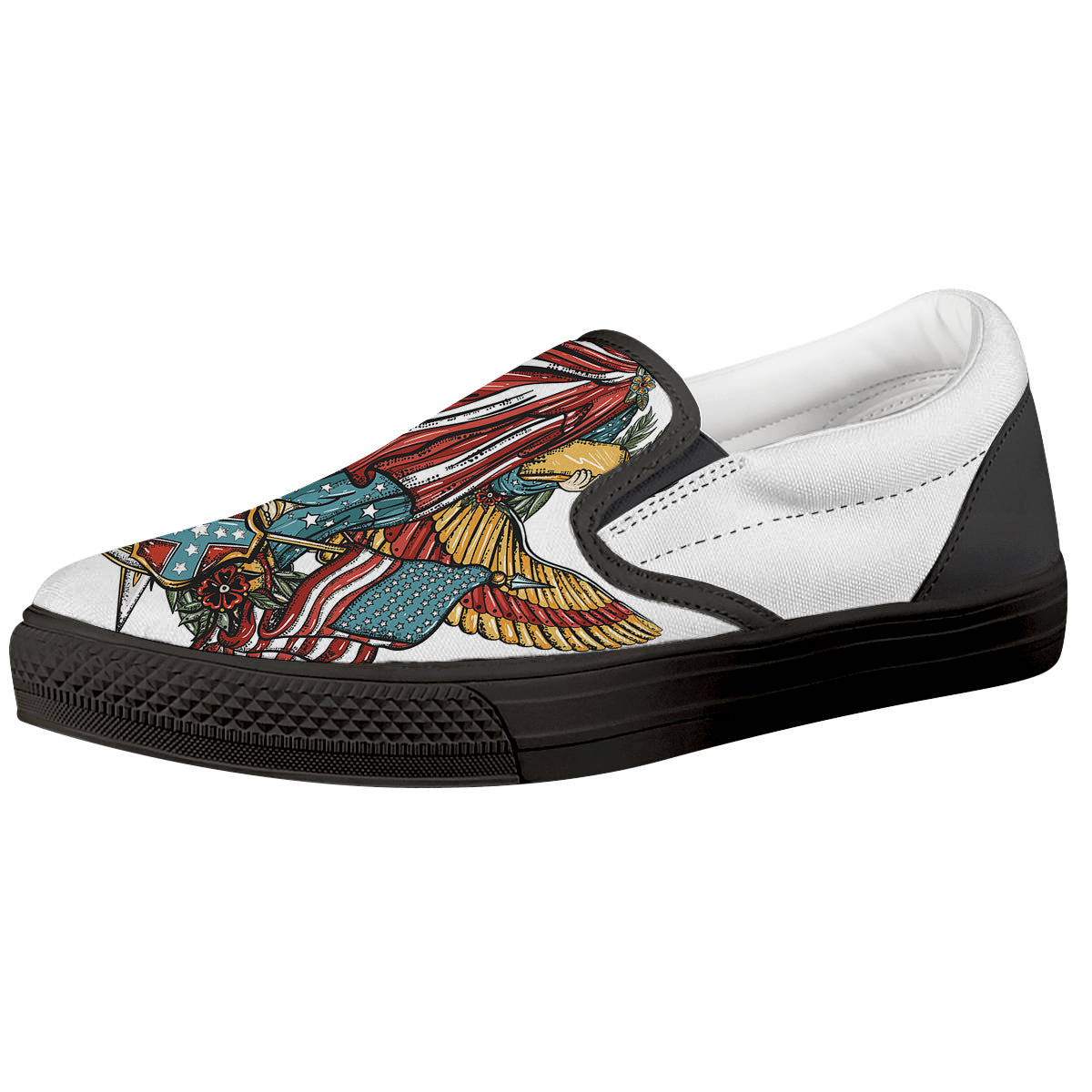 Patriotic Art Statue Of Liberty Print Black Slip On Shoes-grizzshop