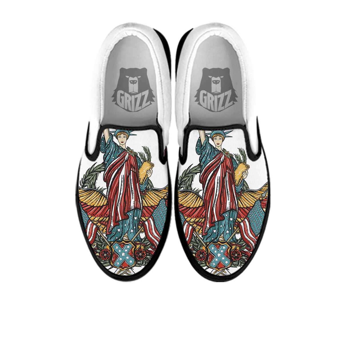 Patriotic Art Statue Of Liberty Print Black Slip On Shoes-grizzshop