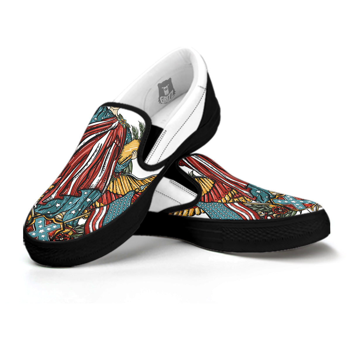 Patriotic Art Statue Of Liberty Print Black Slip On Shoes-grizzshop