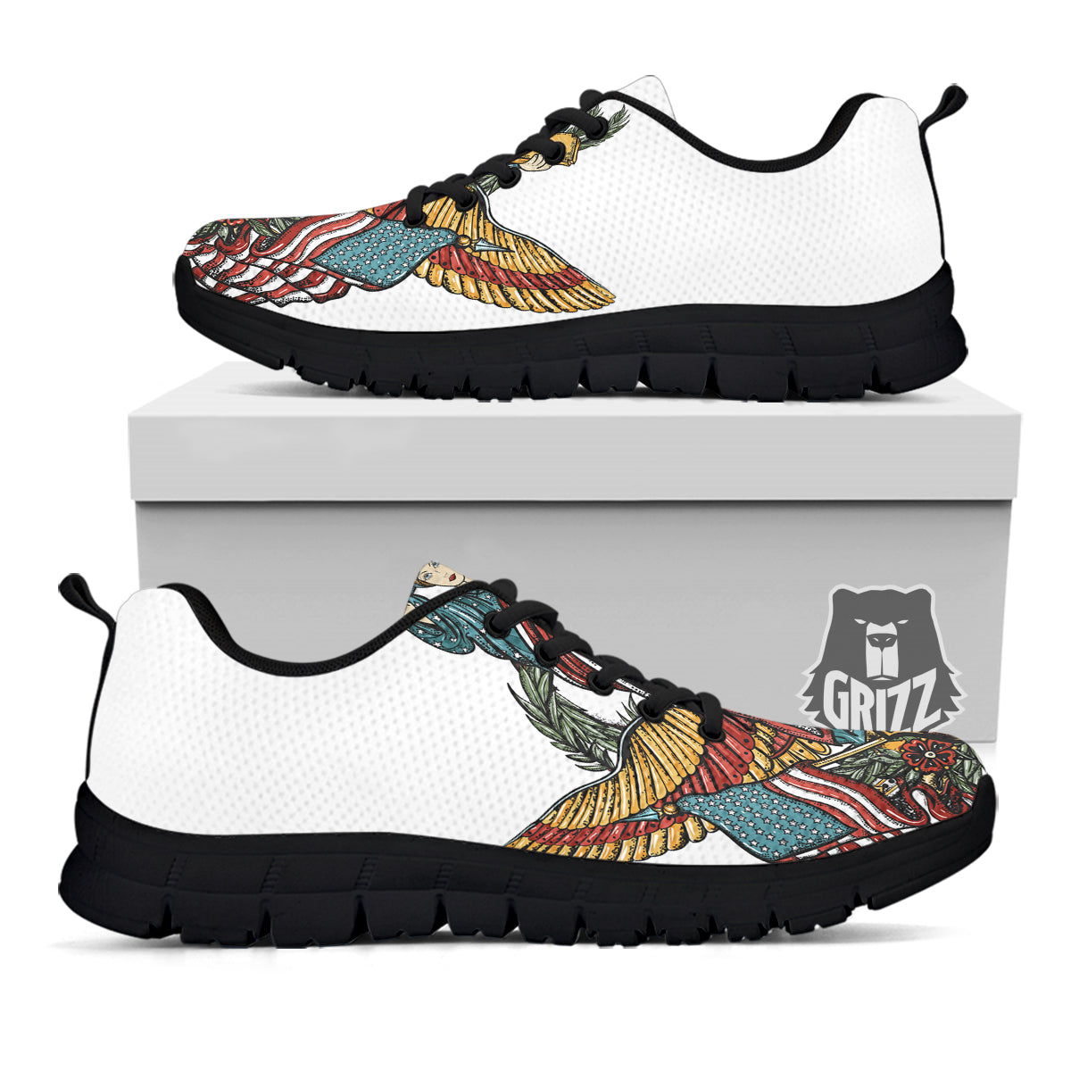 Patriotic Art Statue Of Liberty Print Black Sneaker-grizzshop