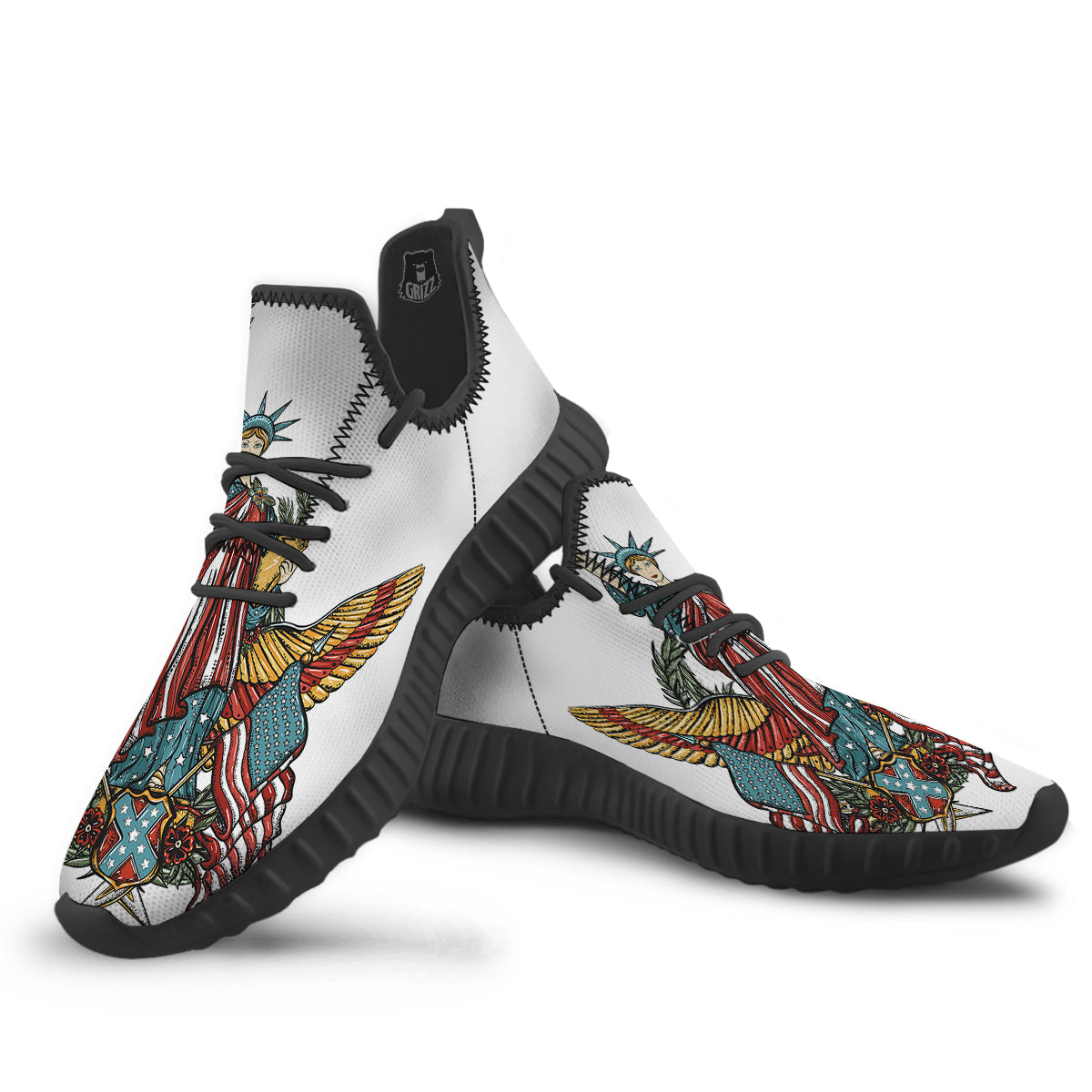 Patriotic Art Statue Of Liberty Print Black Walking Shoes-grizzshop