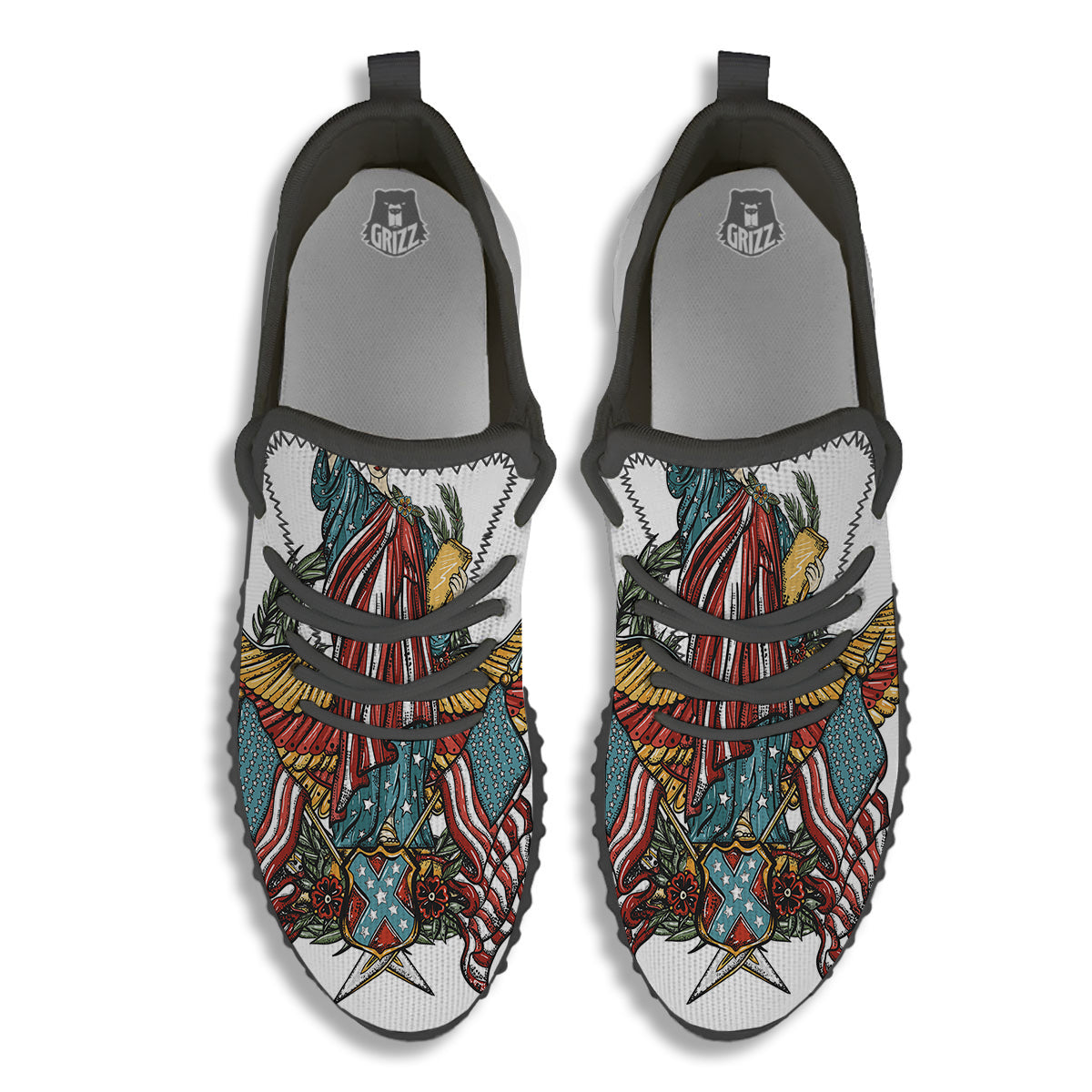 Patriotic Art Statue Of Liberty Print Black Walking Shoes-grizzshop