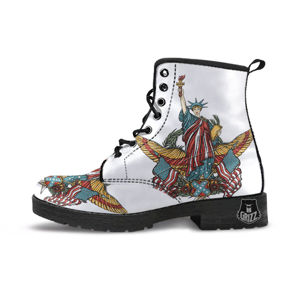 Patriotic Art Statue Of Liberty Print Leather Boots-grizzshop