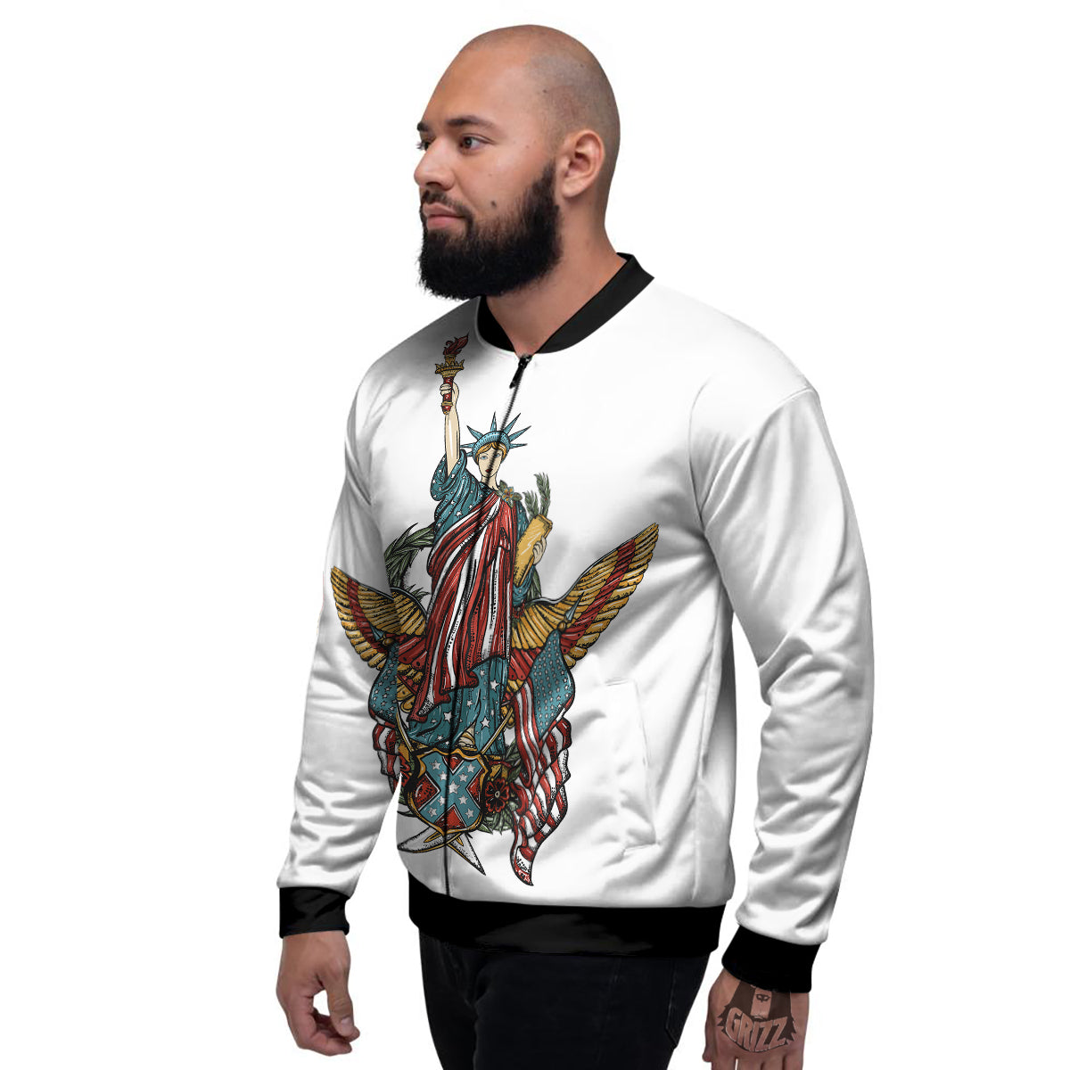 Patriotic Art Statue Of Liberty Print Men's Bomber Jacket-grizzshop