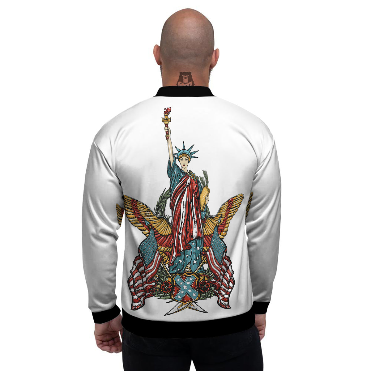 Patriotic Art Statue Of Liberty Print Men's Bomber Jacket-grizzshop