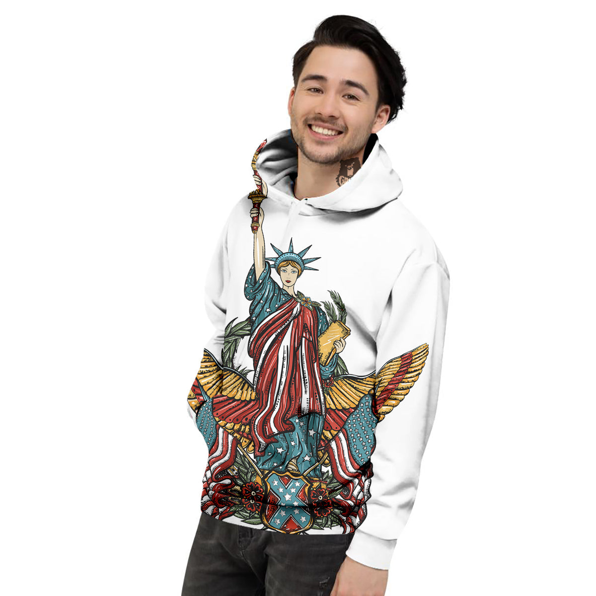 Patriotic Art Statue Of Liberty Print Men's Hoodie-grizzshop