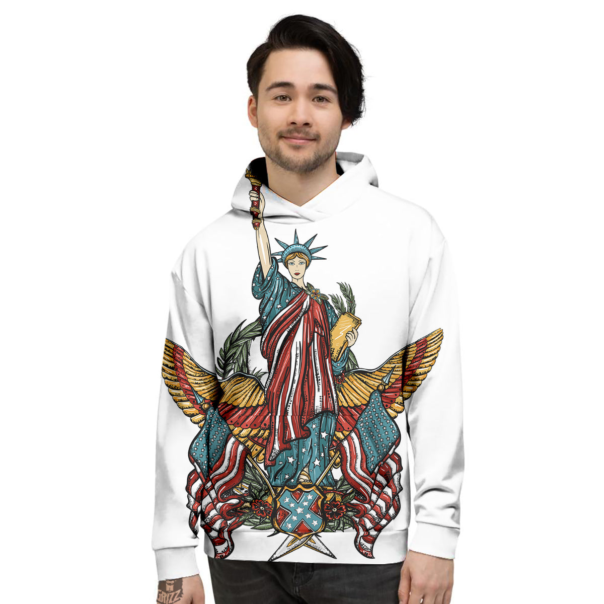 Patriotic Art Statue Of Liberty Print Men's Hoodie-grizzshop