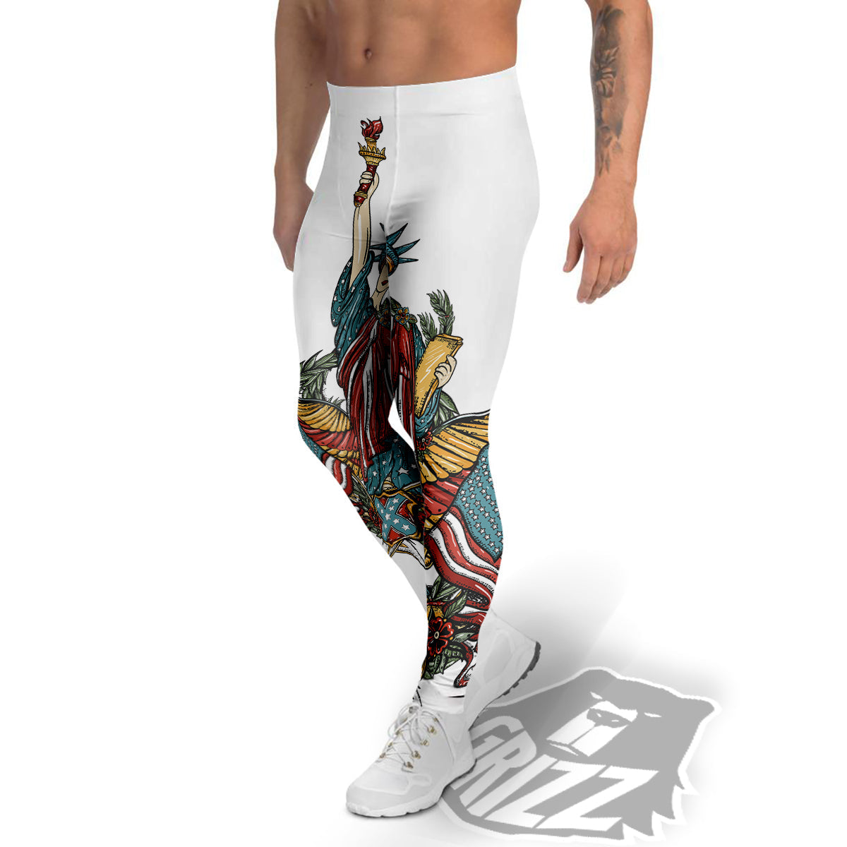 Patriotic Art Statue Of Liberty Print Men's Leggings-grizzshop