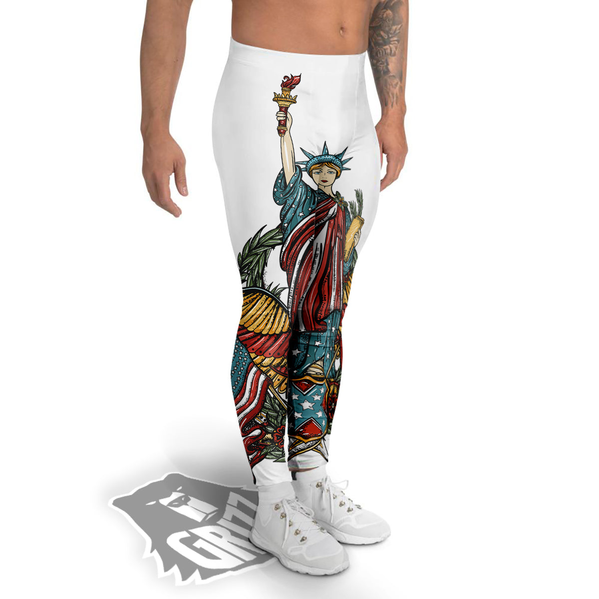 Patriotic Art Statue Of Liberty Print Men's Leggings-grizzshop