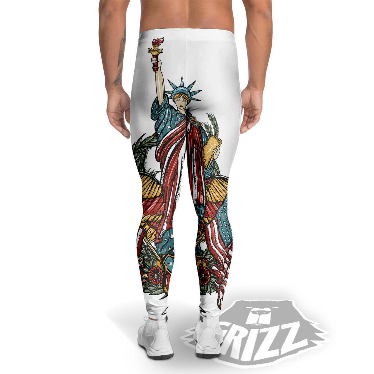 Patriotic Art Statue Of Liberty Print Men's Leggings-grizzshop