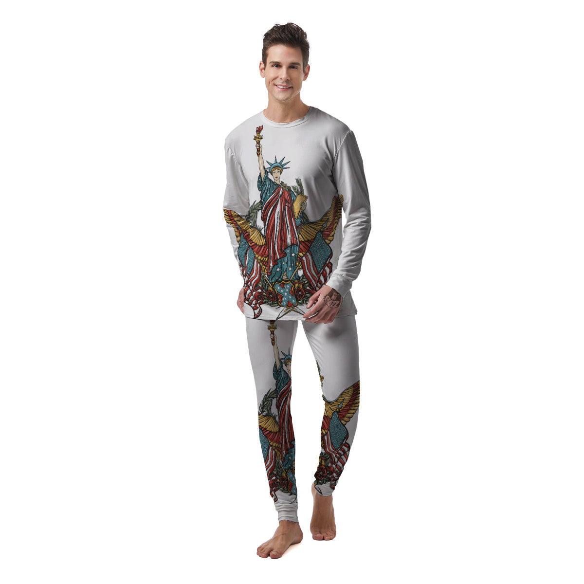 Patriotic Art Statue Of Liberty Print Men's Pajamas-grizzshop