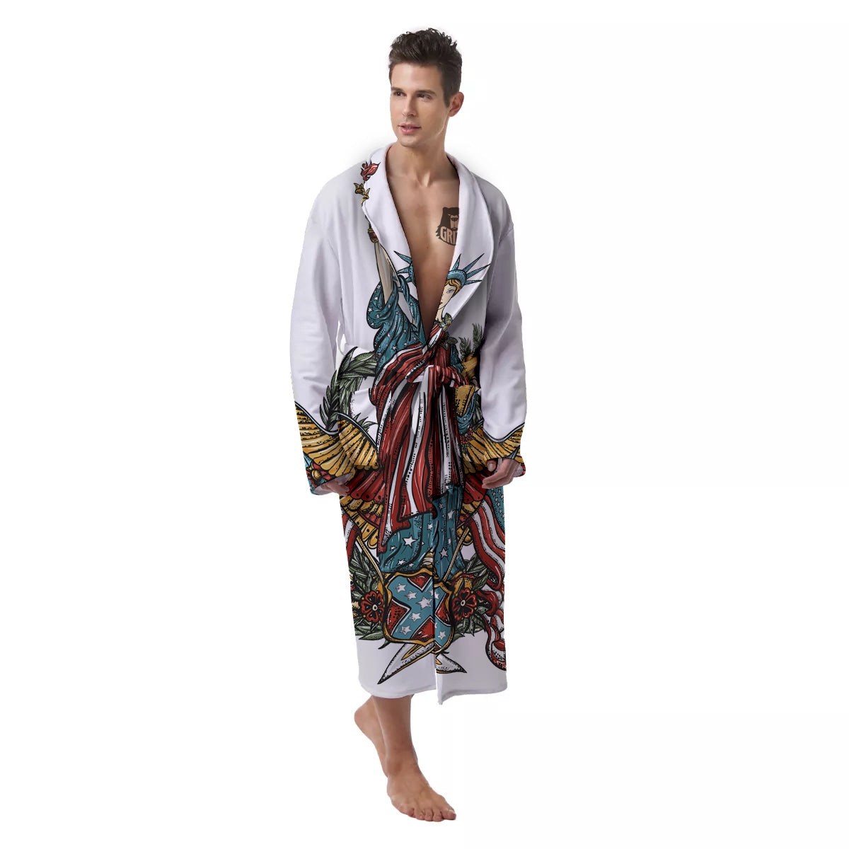 Patriotic Art Statue Of Liberty Print Men's Robe-grizzshop