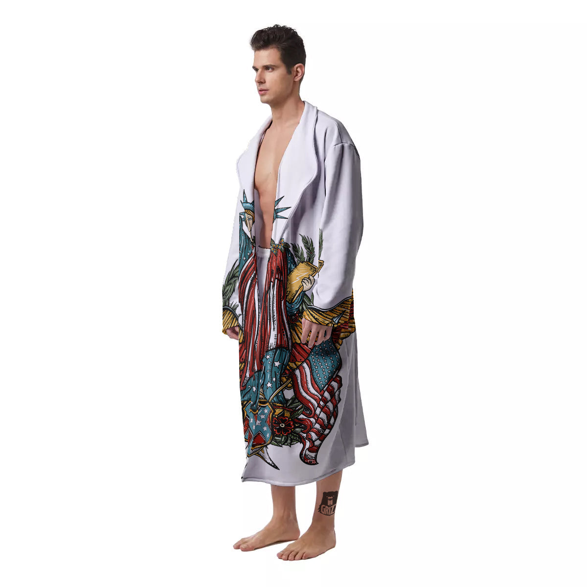 Patriotic Art Statue Of Liberty Print Men's Robe-grizzshop