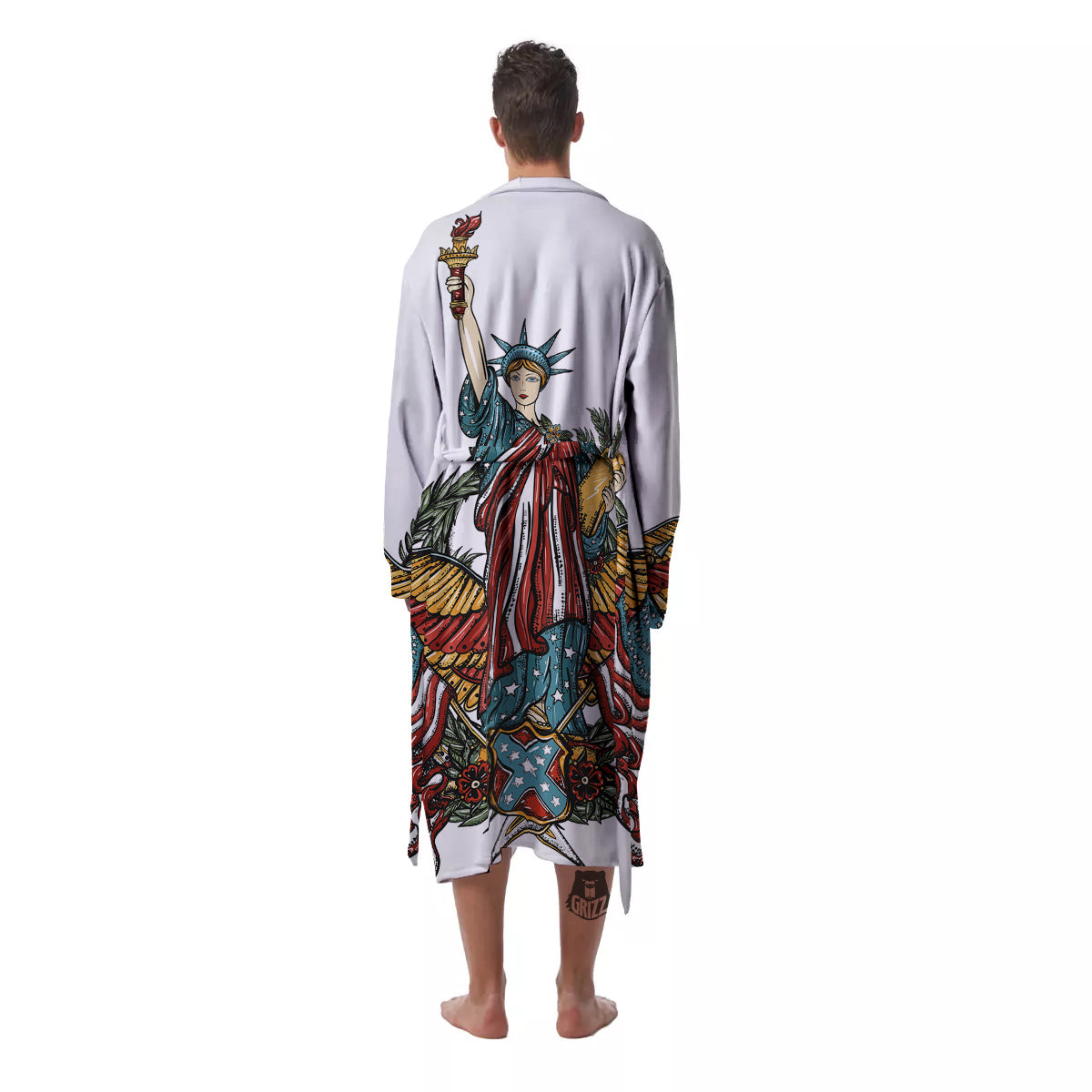 Patriotic Art Statue Of Liberty Print Men's Robe-grizzshop