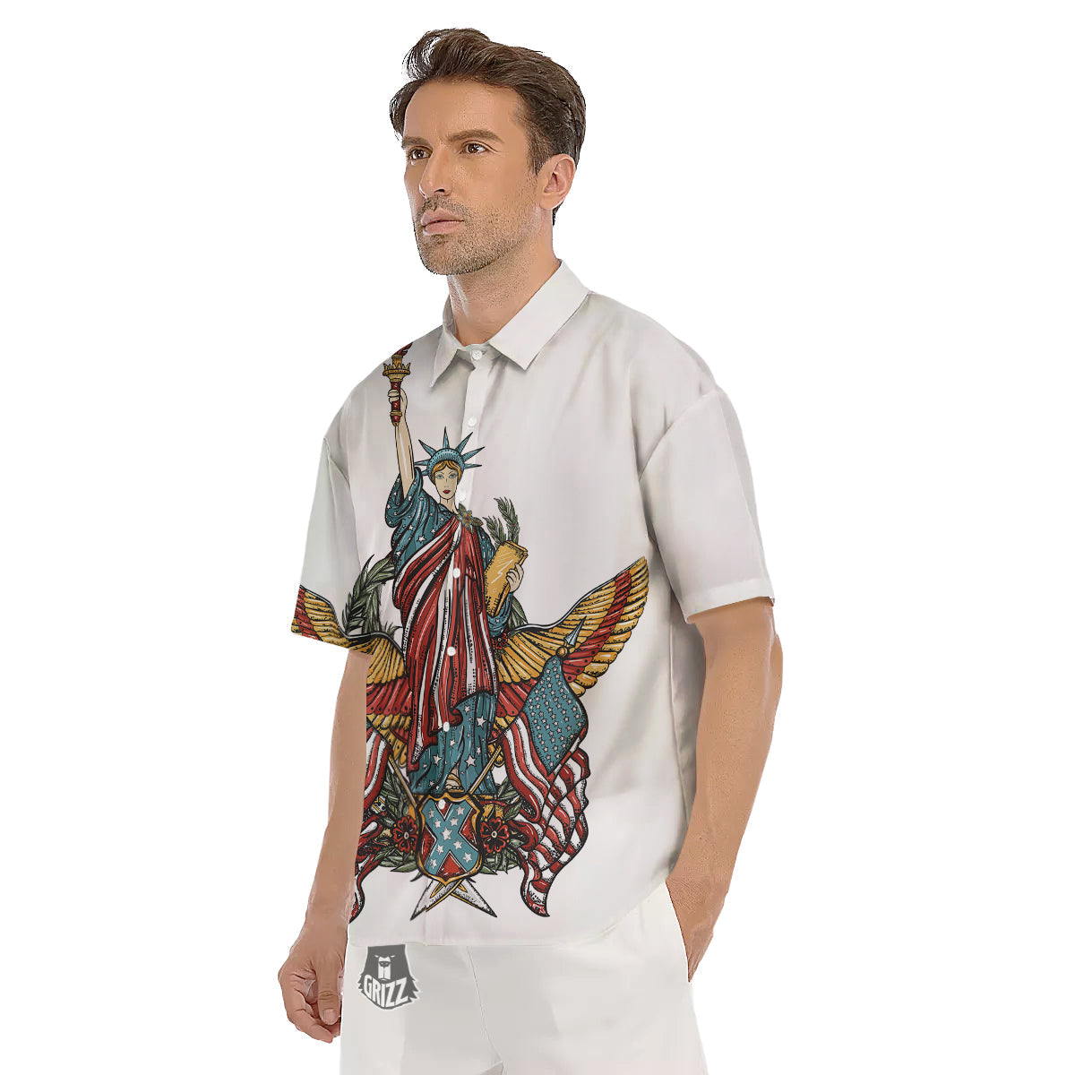 Patriotic Art Statue Of Liberty Print Men's Short Sleeve Shirts-grizzshop