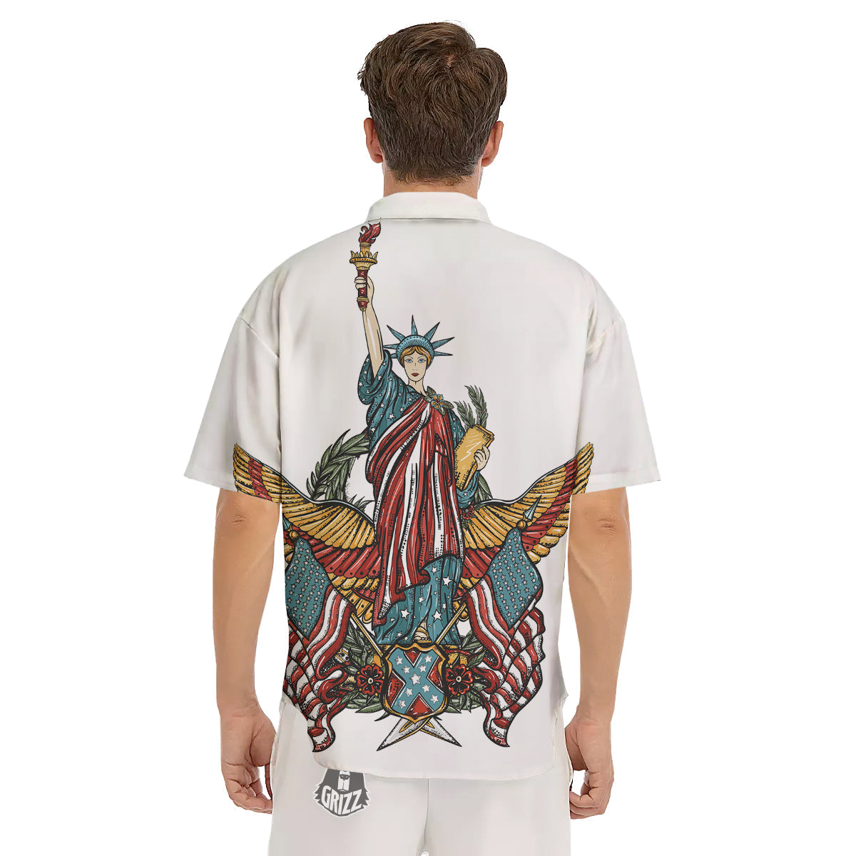 Patriotic Art Statue Of Liberty Print Men's Short Sleeve Shirts-grizzshop