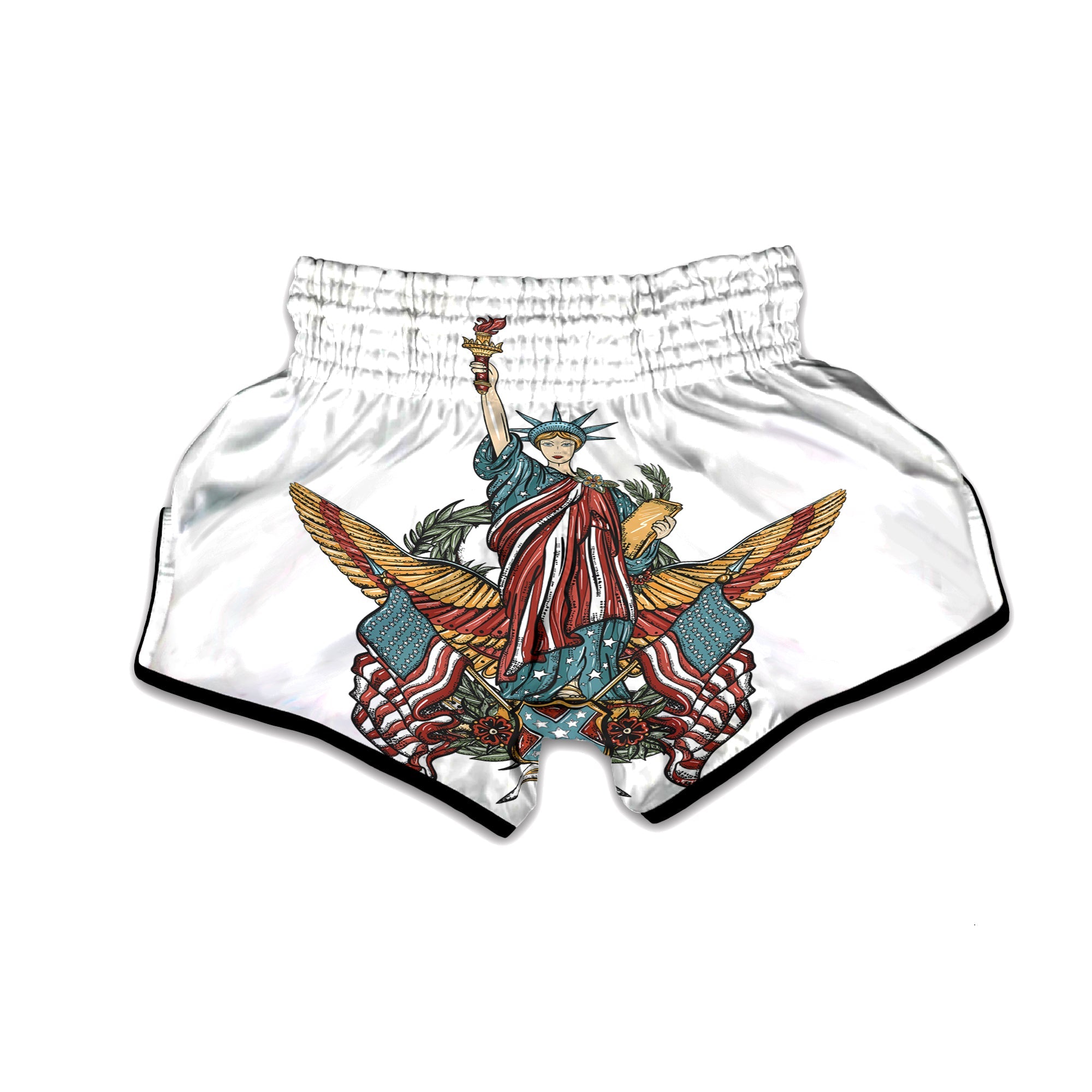 Patriotic Art Statue Of Liberty Print Muay Thai Boxing Shorts-grizzshop