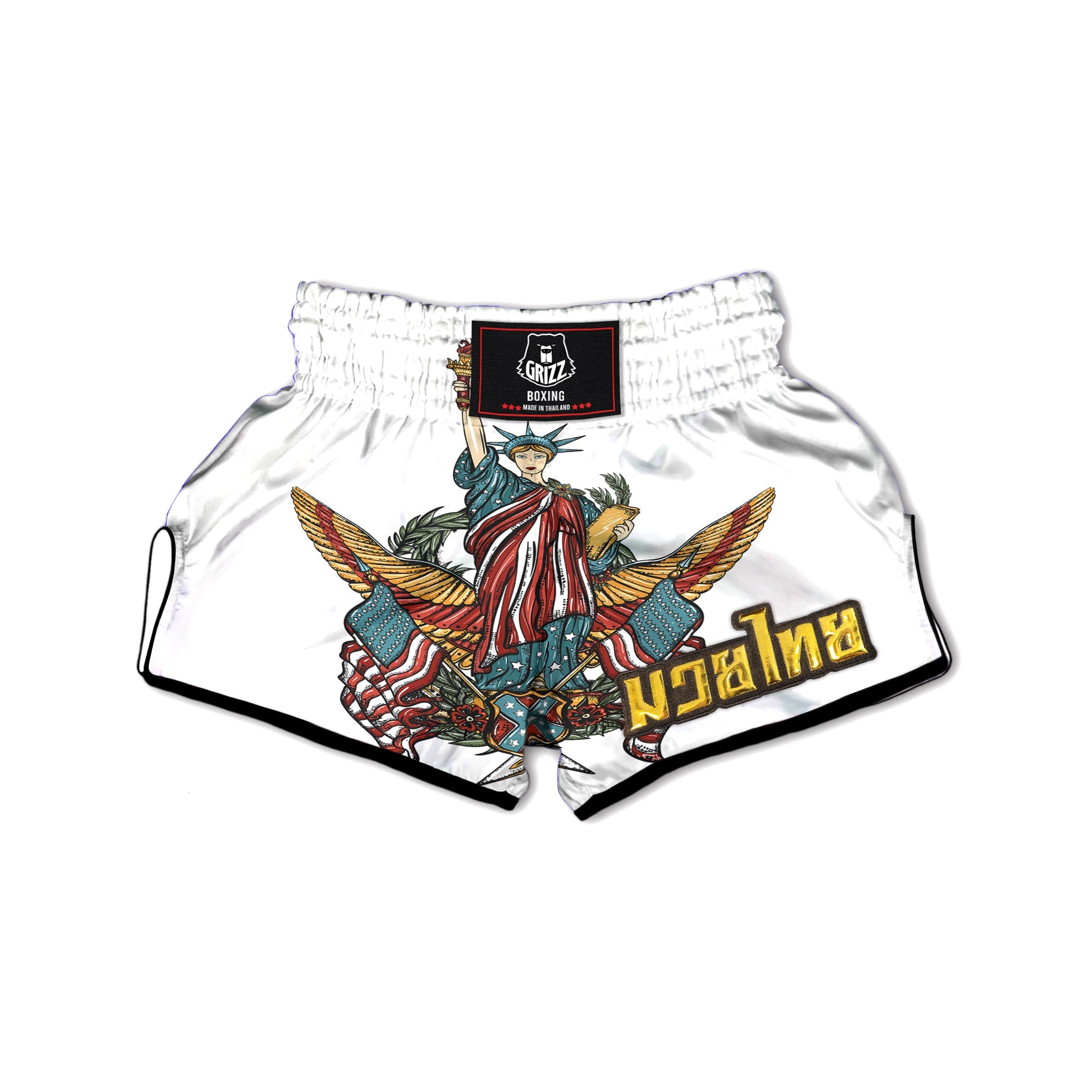 Patriotic Art Statue Of Liberty Print Muay Thai Boxing Shorts-grizzshop