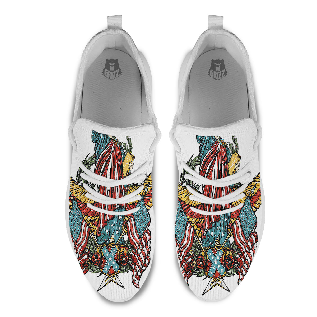 Patriotic Art Statue Of Liberty Print White Athletic Shoes-grizzshop