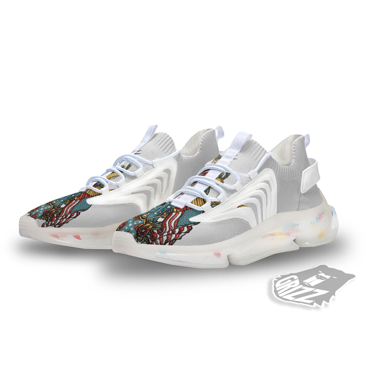 Patriotic Art Statue Of Liberty Print White Gym Shoes-grizzshop