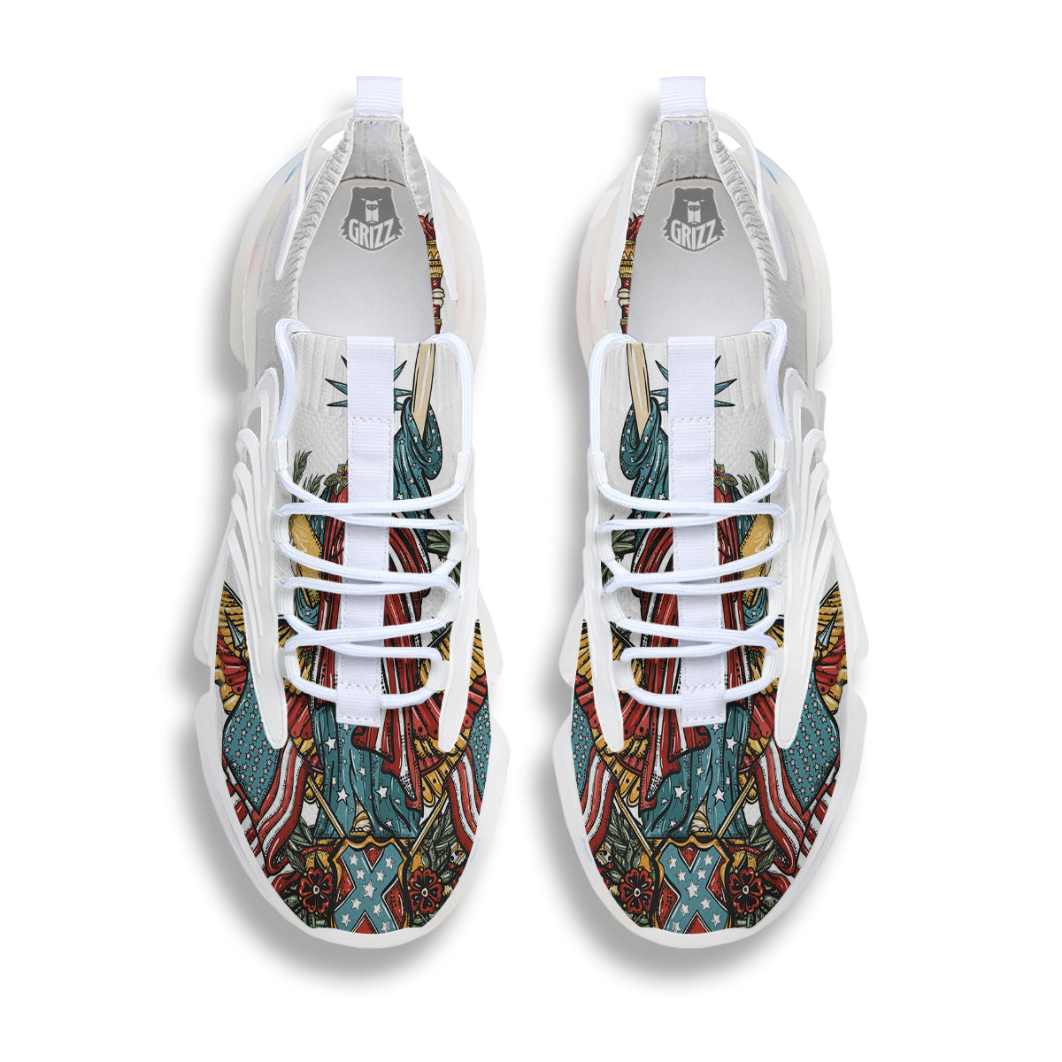 Patriotic Art Statue Of Liberty Print White Gym Shoes-grizzshop