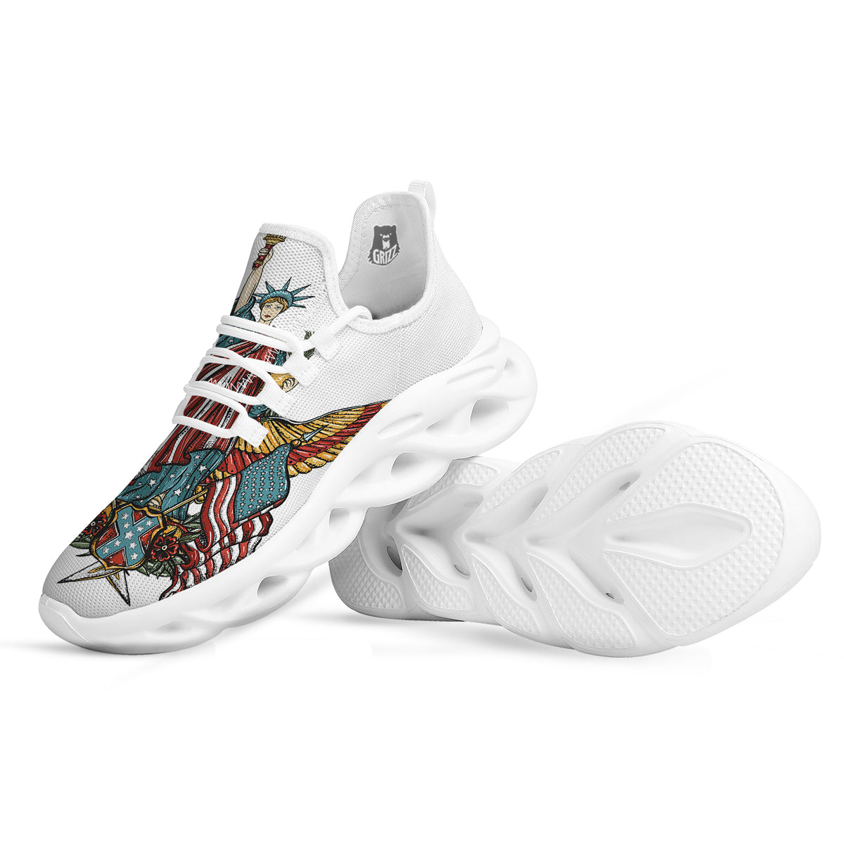 Patriotic Art Statue Of Liberty Print White Running Shoes-grizzshop