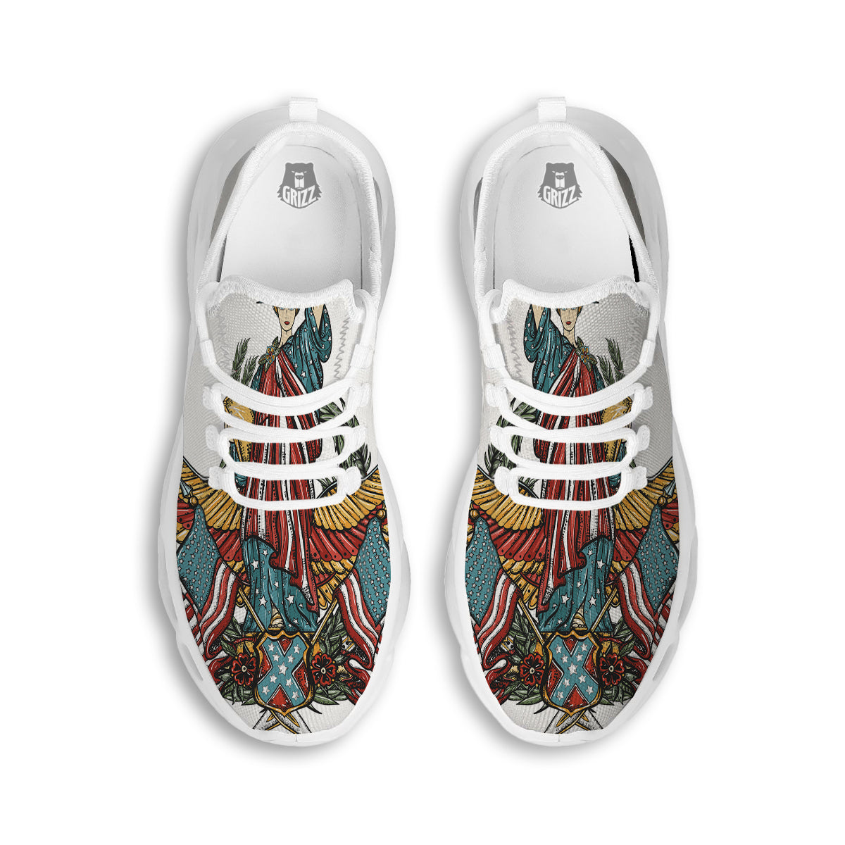 Patriotic Art Statue Of Liberty Print White Running Shoes-grizzshop