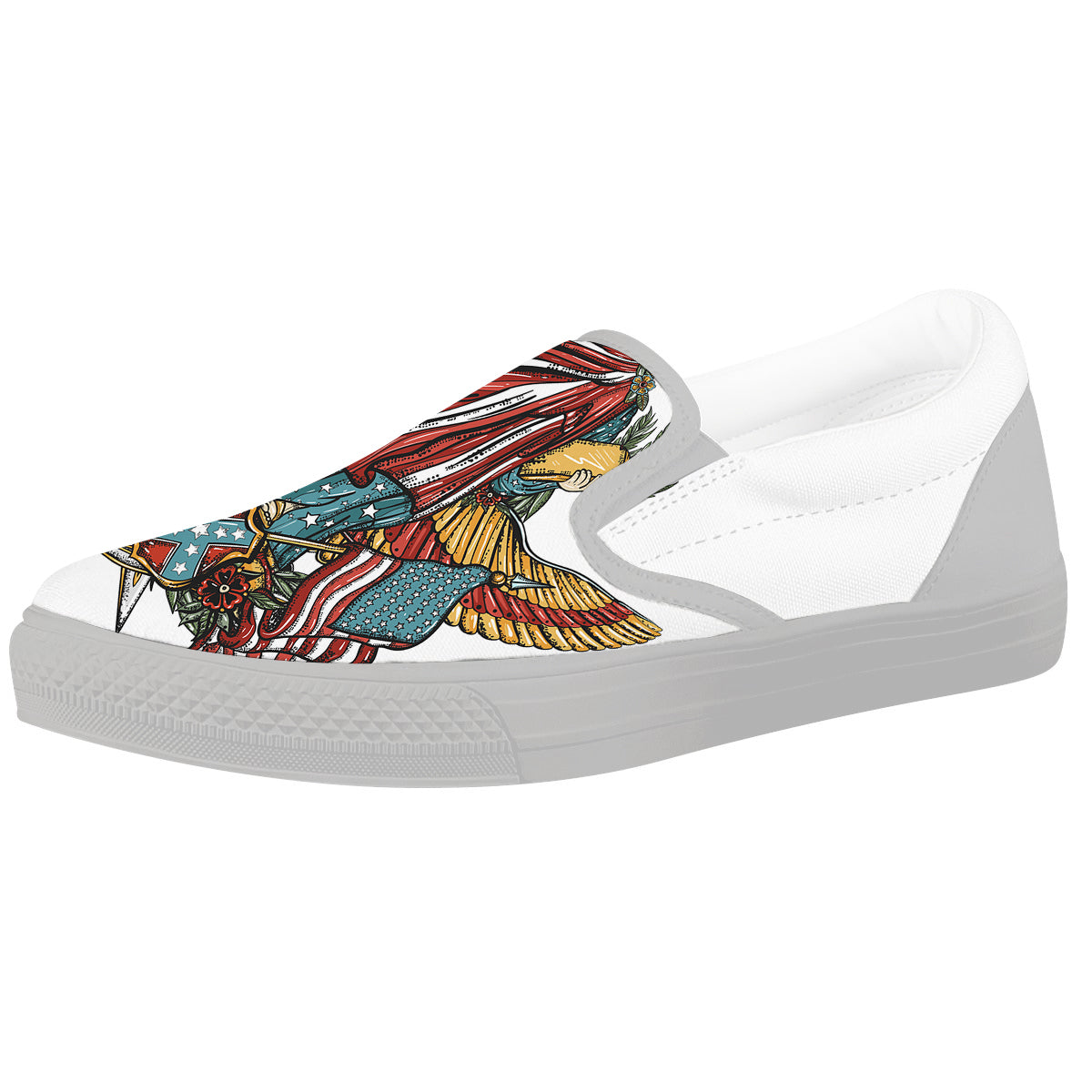 Patriotic Art Statue Of Liberty Print White Slip On Shoes-grizzshop