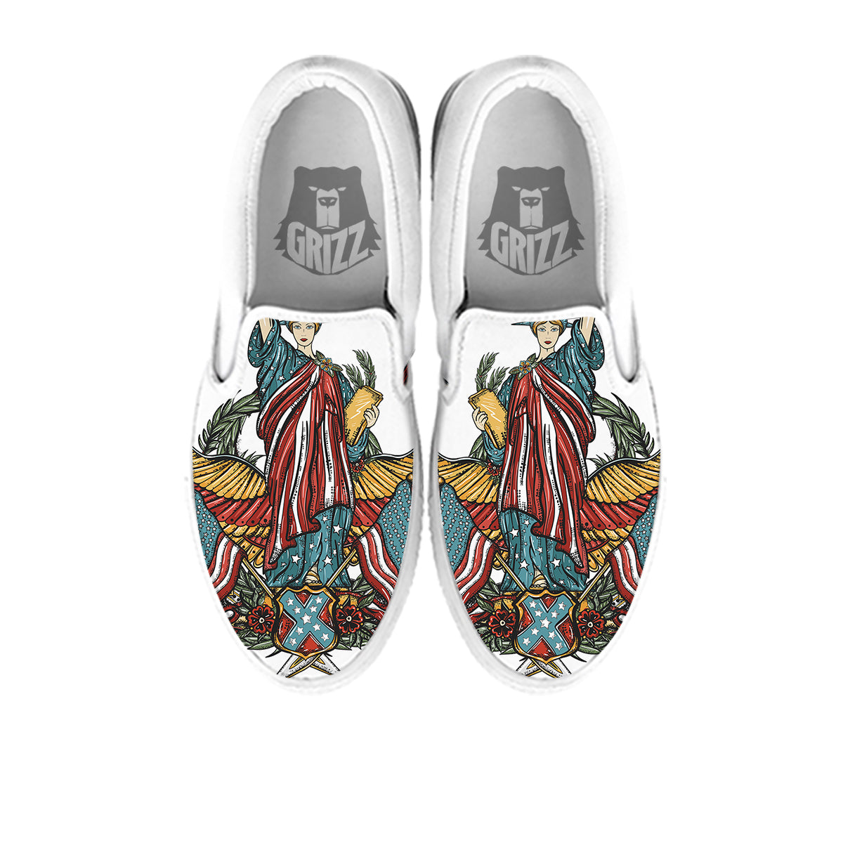 Patriotic Art Statue Of Liberty Print White Slip On Shoes-grizzshop