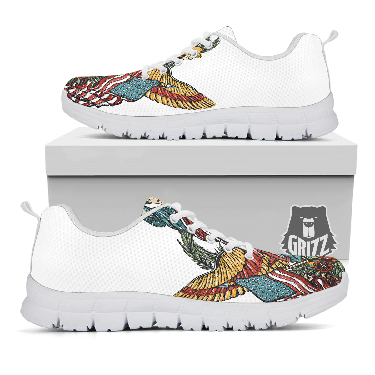 Patriotic Art Statue Of Liberty Print White Sneaker-grizzshop