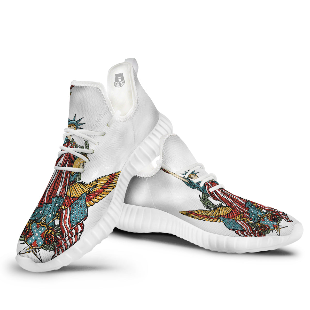 Patriotic Art Statue Of Liberty Print White Walking Shoes-grizzshop