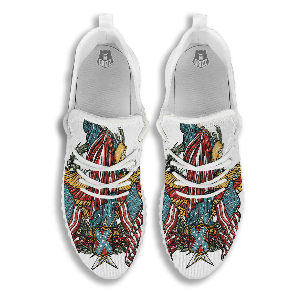 Patriotic Art Statue Of Liberty Print White Walking Shoes-grizzshop