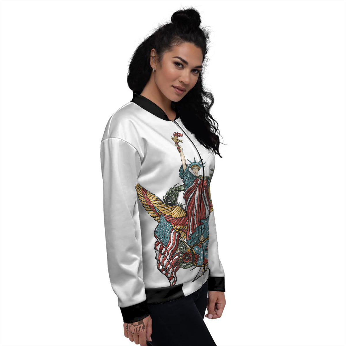 Patriotic Art Statue Of Liberty Print Women's Bomber Jacket-grizzshop