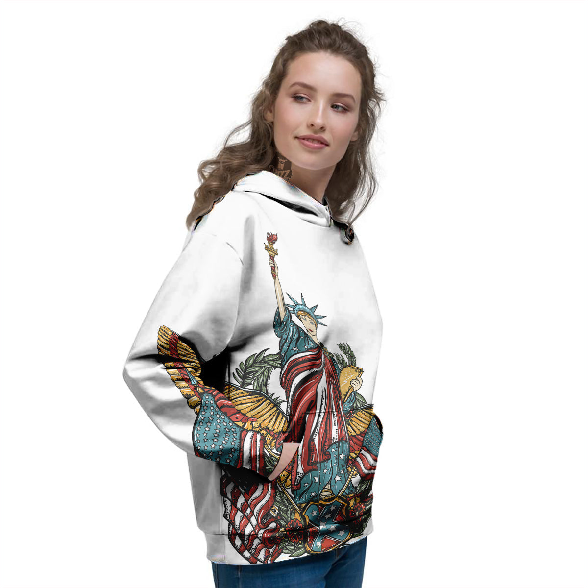 Patriotic Art Statue Of Liberty Print Women's Hoodie-grizzshop