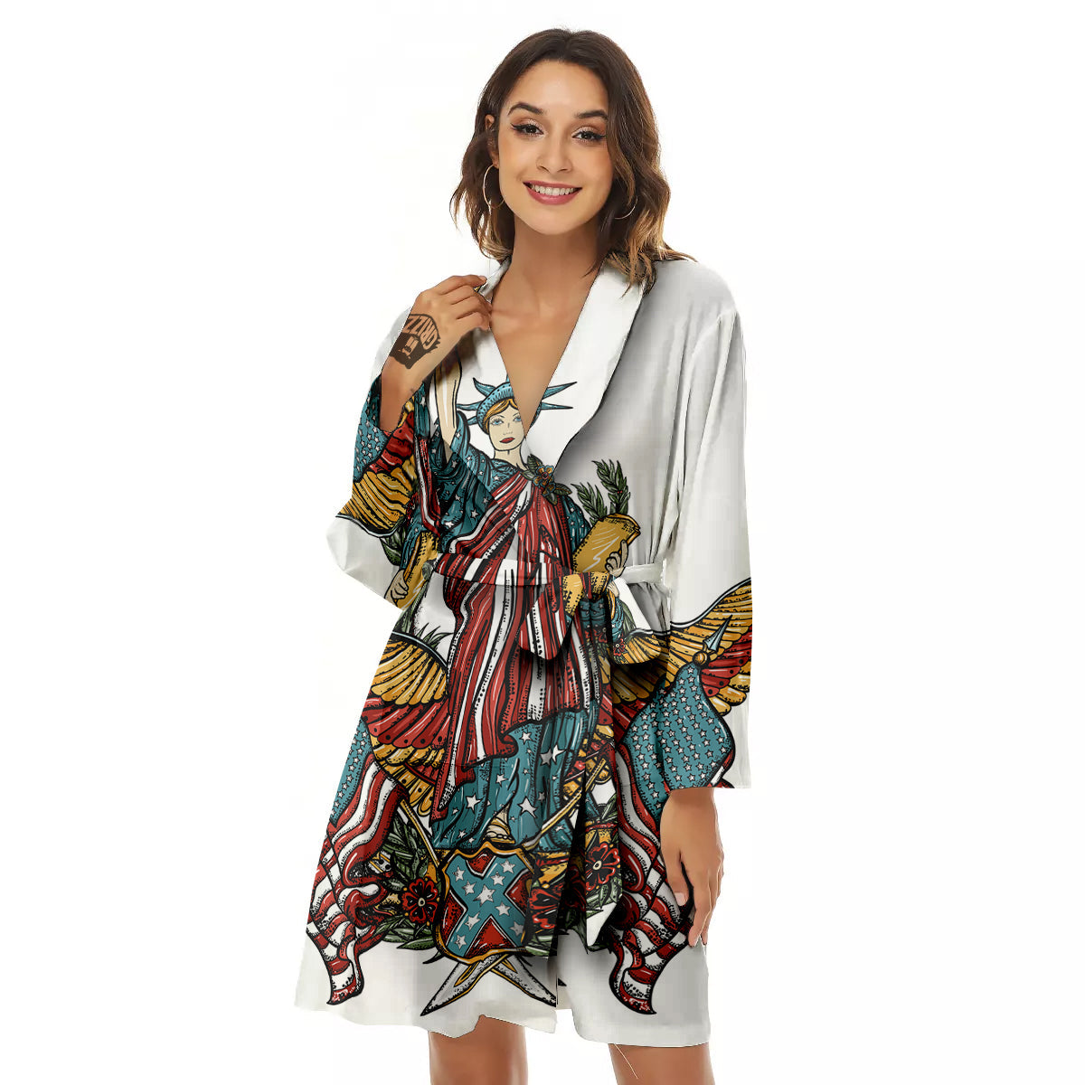 Patriotic Art Statue Of Liberty Print Women's Robe-grizzshop