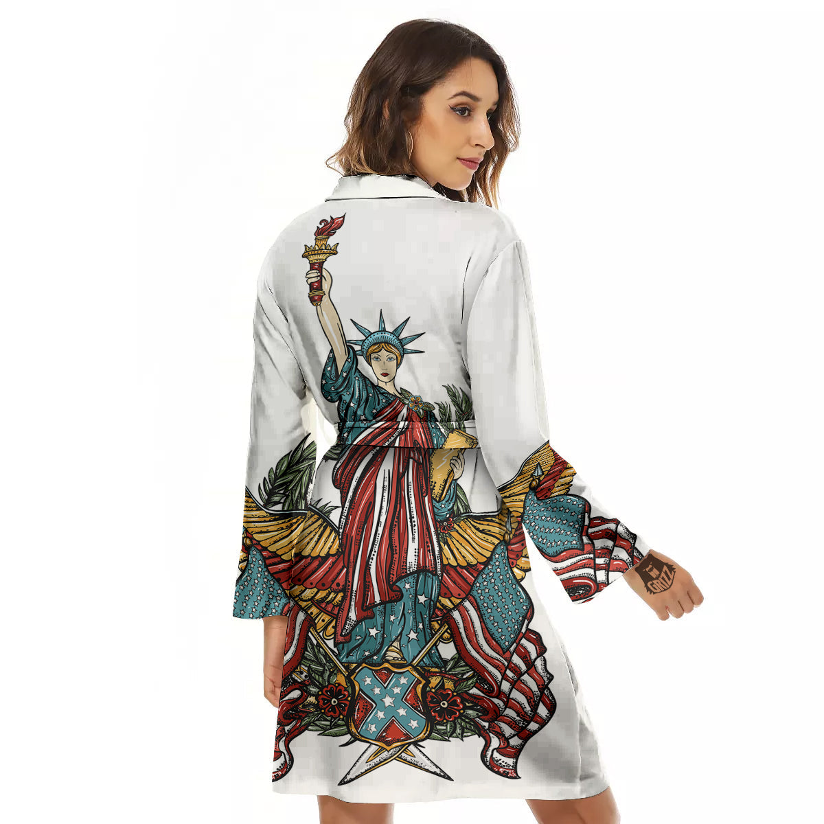 Patriotic Art Statue Of Liberty Print Women's Robe-grizzshop