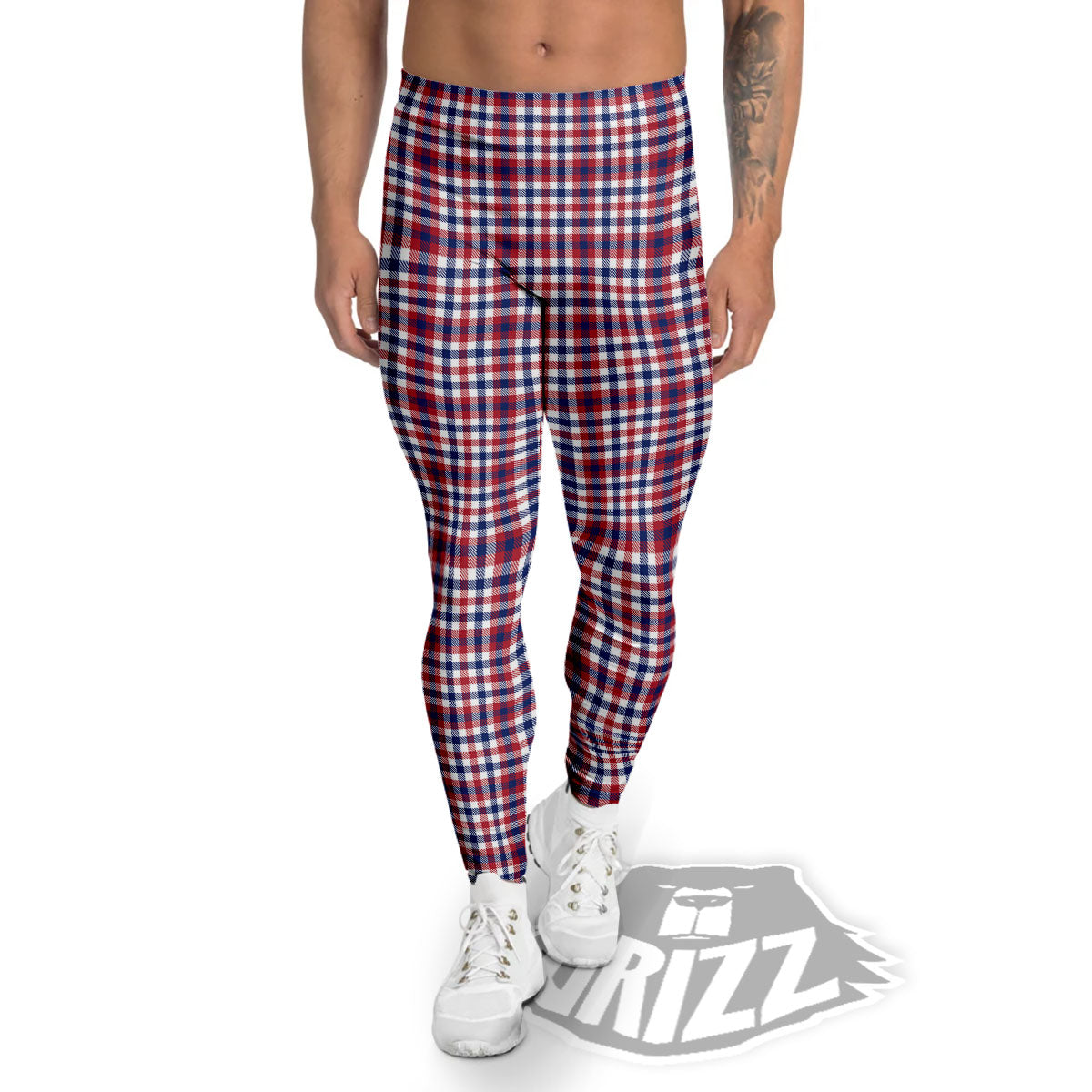 Patriotic Plaid American Print Men's Leggings-grizzshop