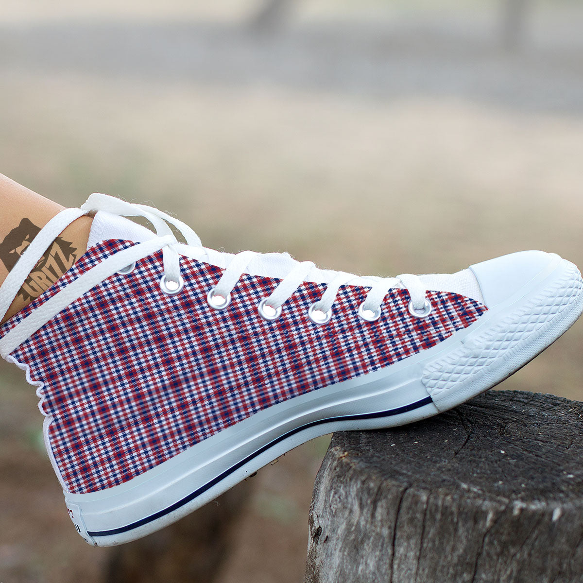 Patriotic Plaid American Print White High Top Shoes-grizzshop