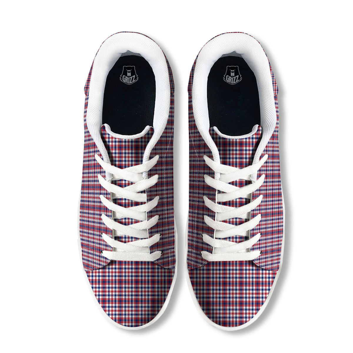 Patriotic Plaid American Print White Low Top Sneakers-grizzshop