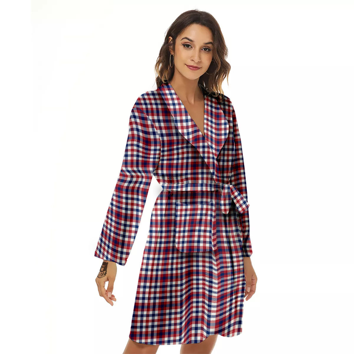 Patriotic Plaid American Print Women's Robe-grizzshop
