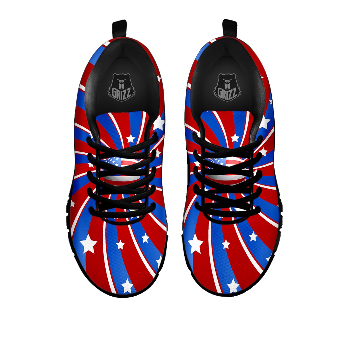 Patriotic Star Swirl American Print Black Sneaker-grizzshop