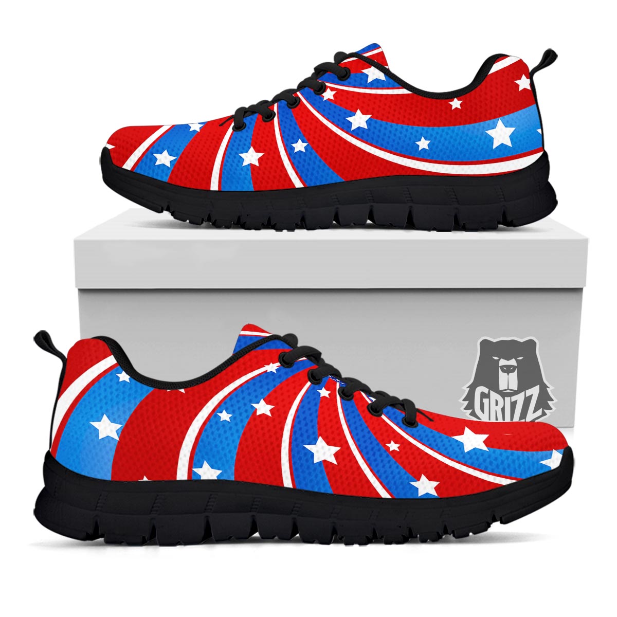 Patriotic Star Swirl American Print Black Sneaker-grizzshop