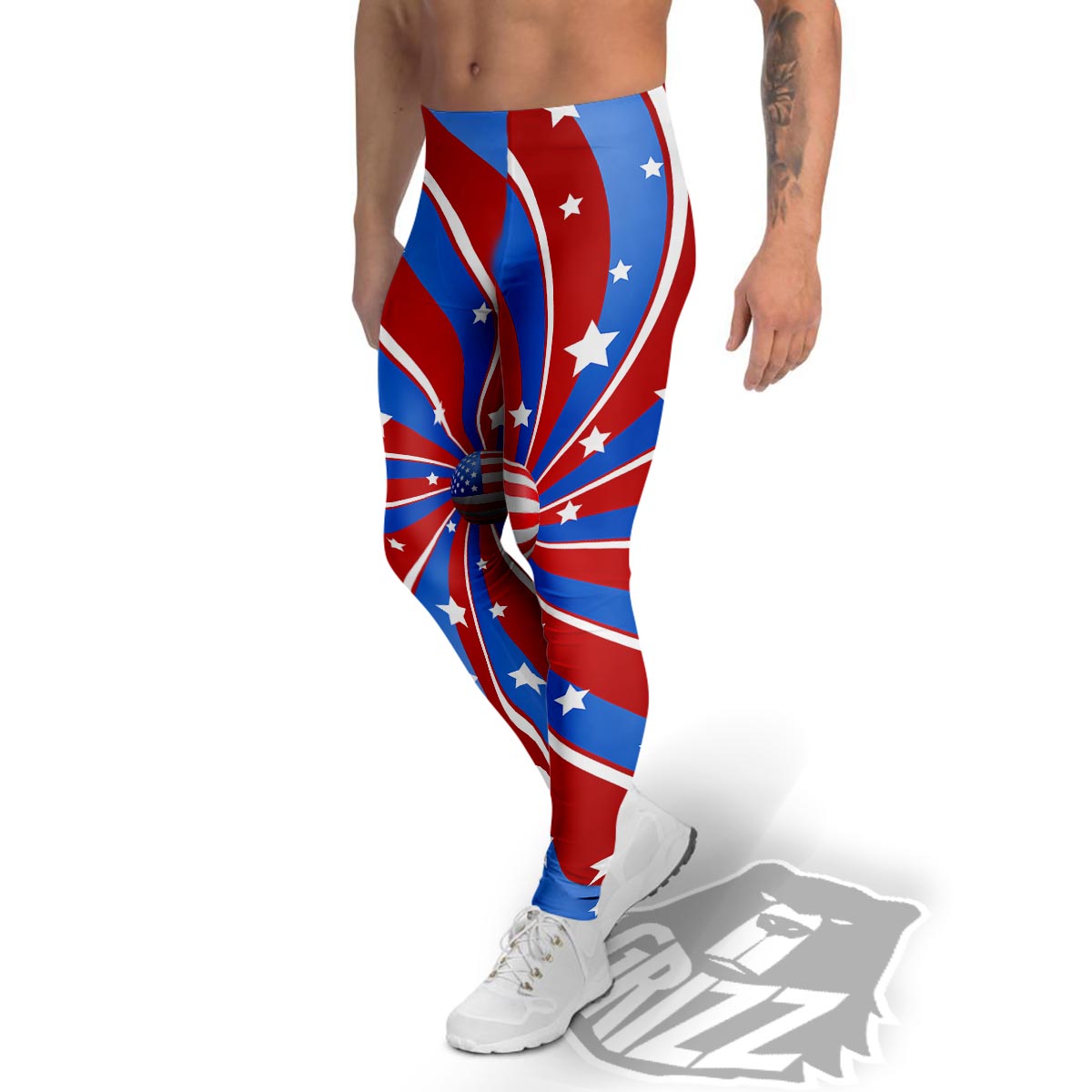 Patriotic Star Swirl American Print Men's Leggings-grizzshop