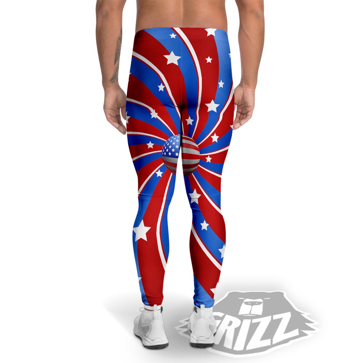 Patriotic Star Swirl American Print Men's Leggings-grizzshop