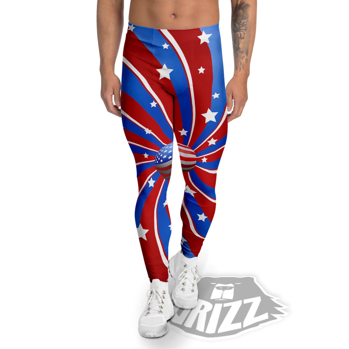 Patriotic Star Swirl American Print Men's Leggings-grizzshop