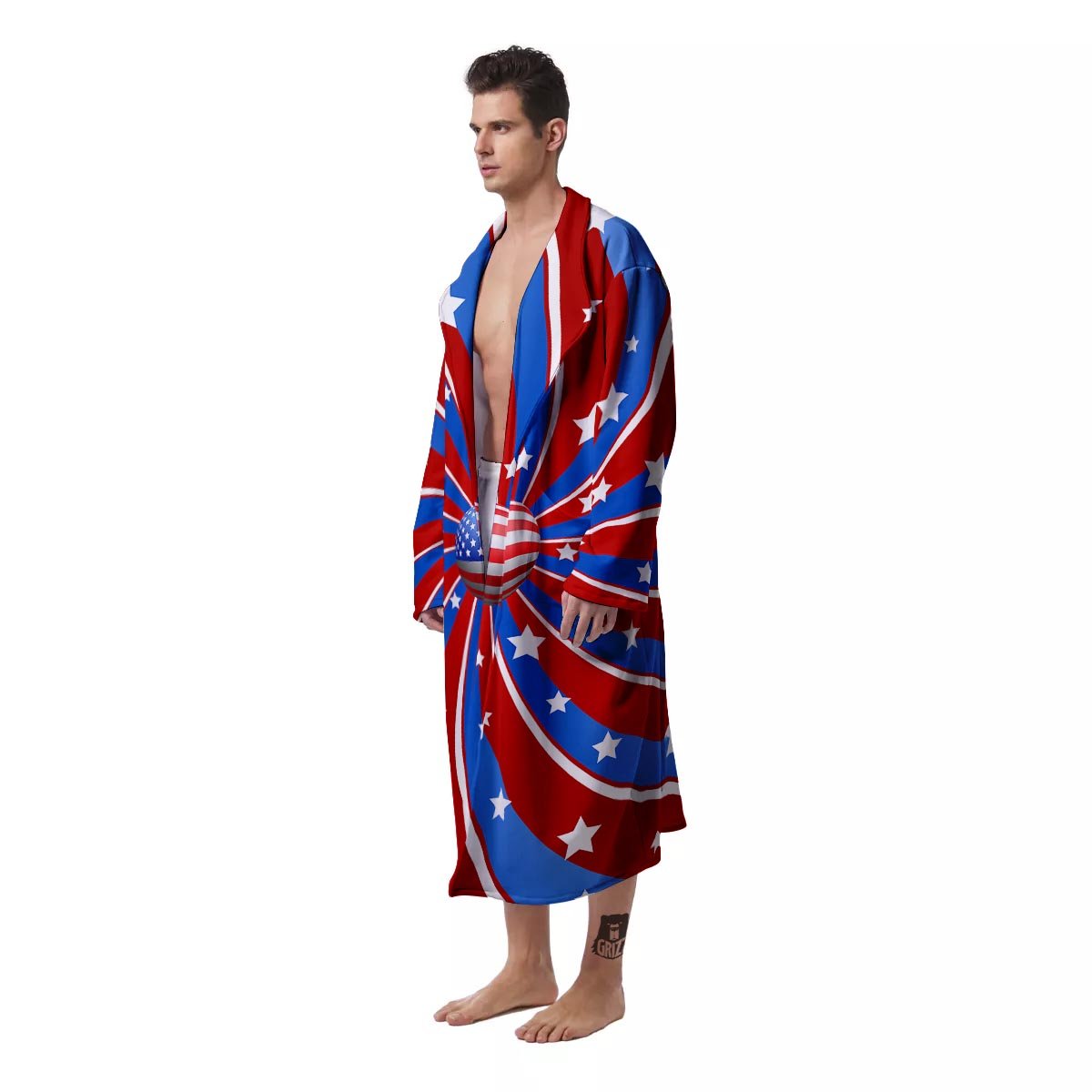 Patriotic Star Swirl American Print Men's Robe-grizzshop