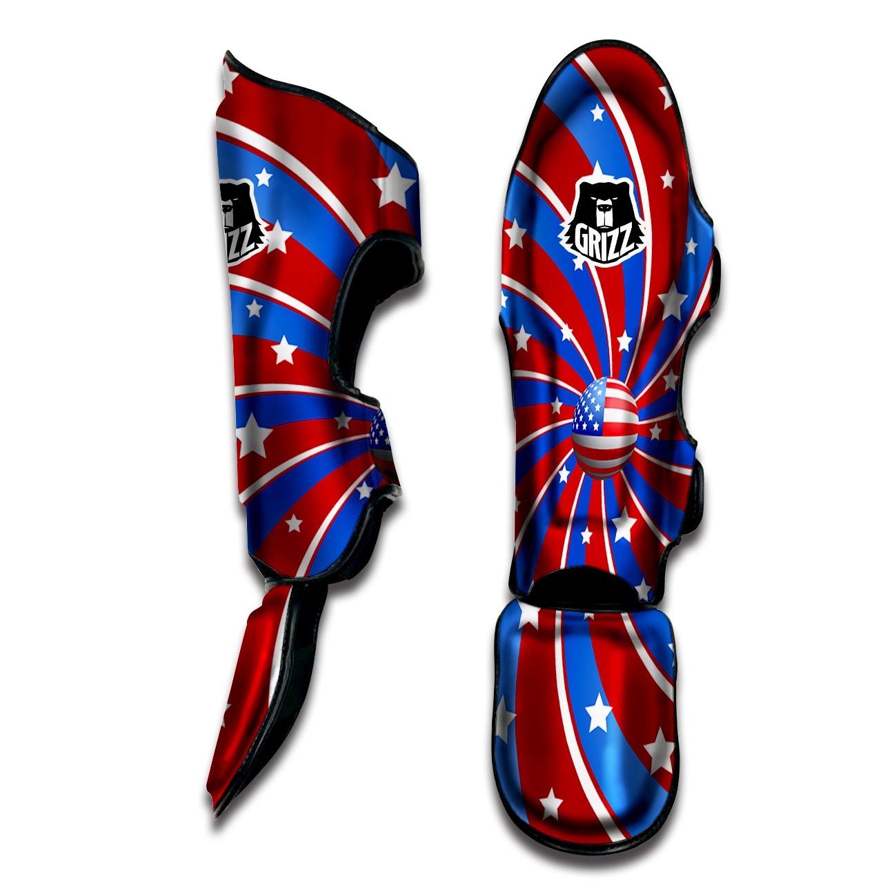 Patriotic Star Swirl American Print Muay Thai Shin Guards-grizzshop